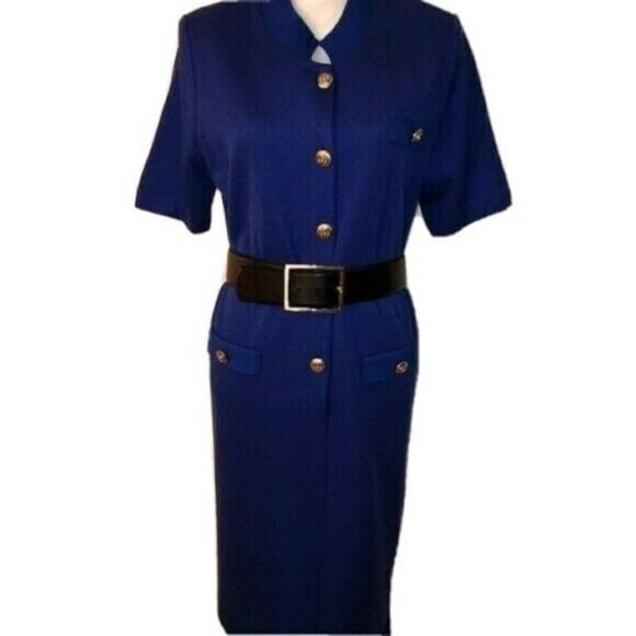 Collectibles Seattle Dresses & Skirts - Collectibles Seattle Dress Womens Blue Knit Short Sleeve Flat Collar Acrylic